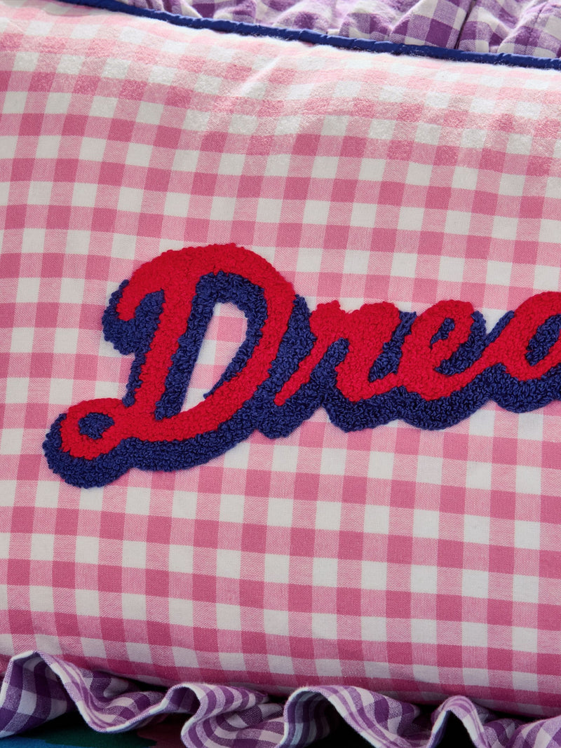 Eleanor Bowmer pink gingham ruffle cushion 30x50cm (British brand)