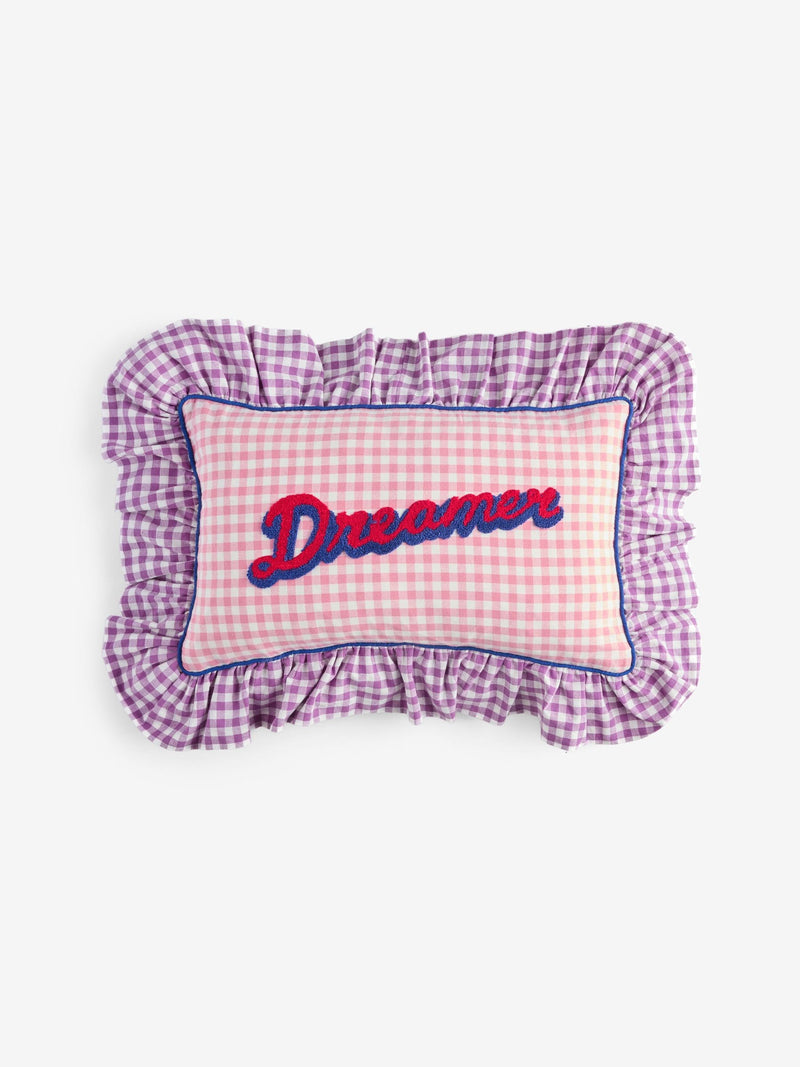Eleanor Bowmer pink gingham ruffle cushion 30x50cm (British brand)