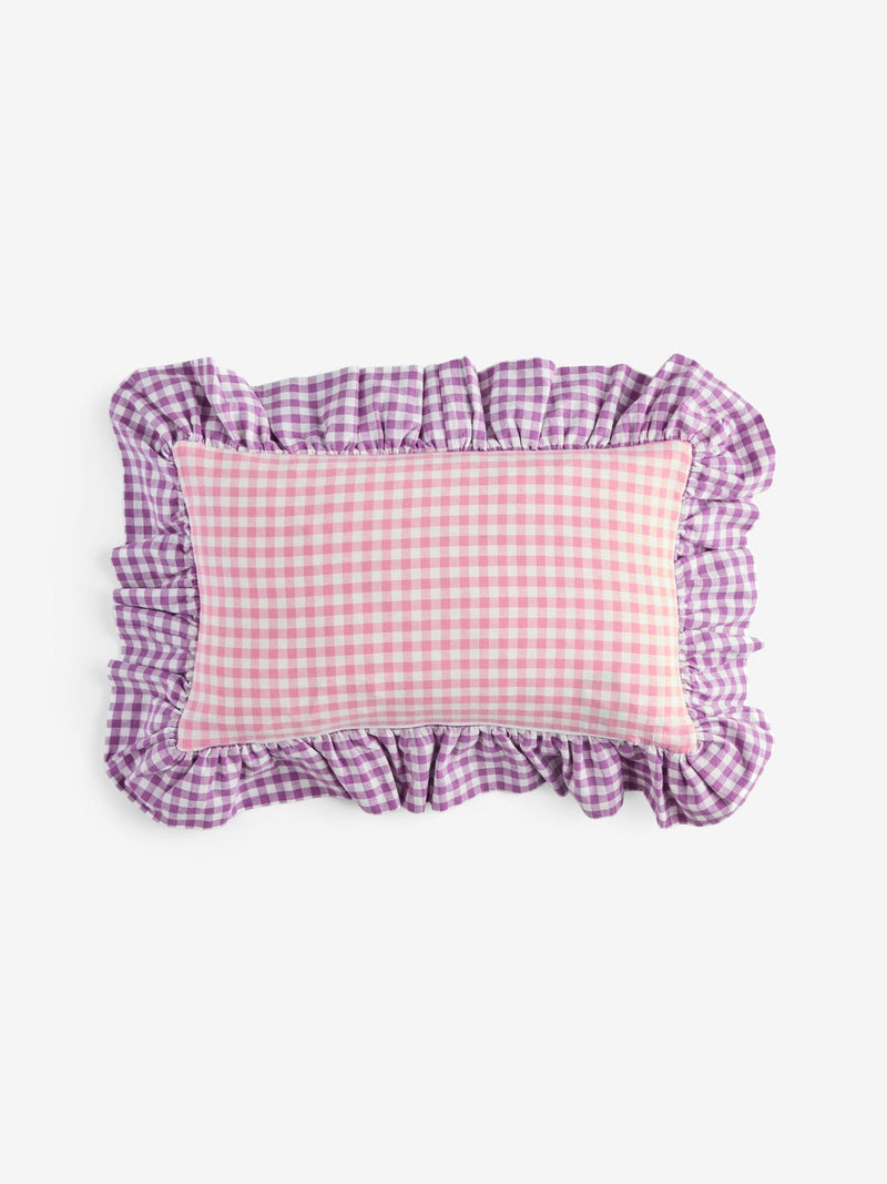 Eleanor Bowmer pink gingham ruffle cushion 30x50cm (British brand)