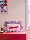 Eleanor Bowmer pink gingham ruffle cushion 30x50cm (British brand)