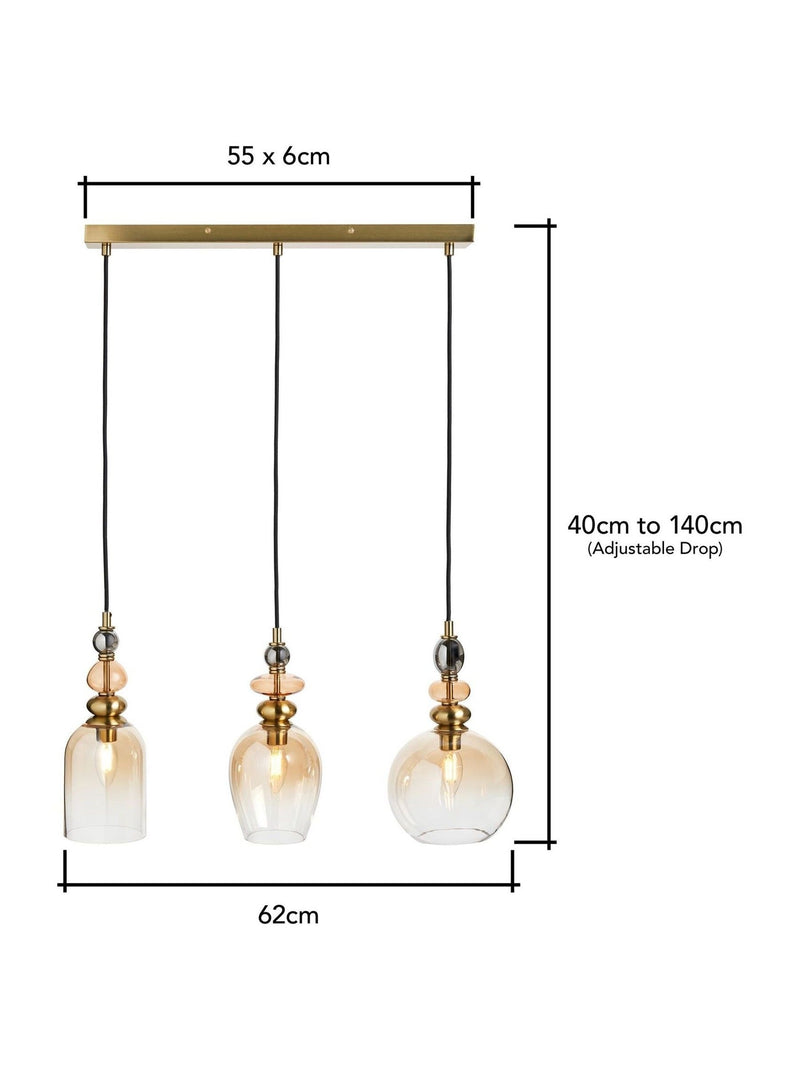 BHS Seline 3 light pendant brass and glass - British product