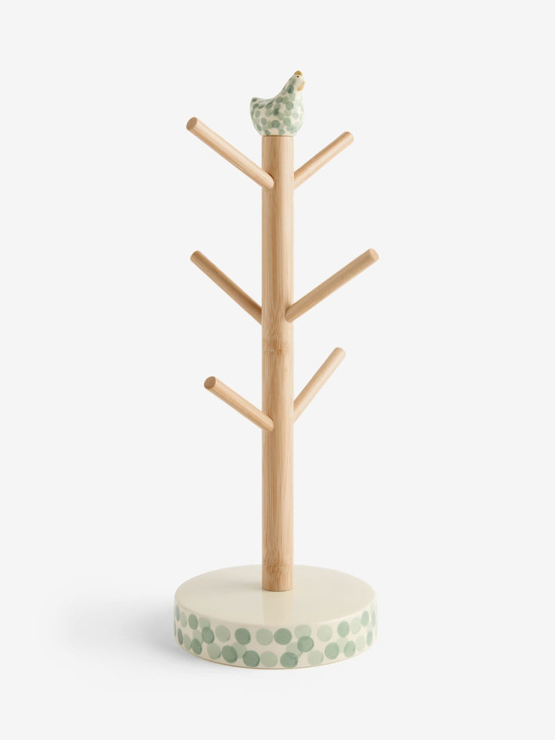 Ceramic chicken mug tree sage green bamboo pole 38cm - British product