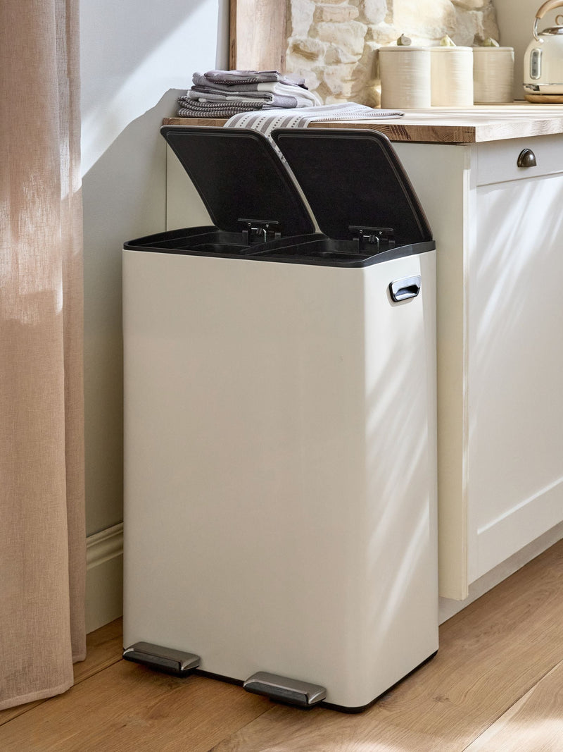 60L black 3 compartment recycling soft close pedal bin - British product