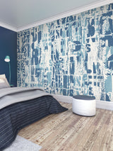 Next Origin Murals Denim Blue Letterpress Graffiti Wall Mural 3.5m x 2.8m- Buy online at McGrocer