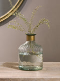 Nkuku Brass Chara Lines hammered glass bottle, imported from the UK