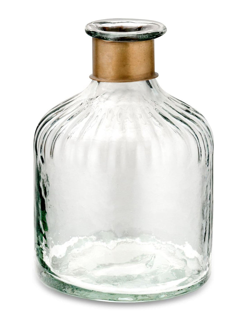 Nkuku Brass Chara Lines hammered glass bottle, imported from the UK