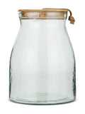 Nkuku Clear Shaan glass storage jar with wood lid, 25.5cm height, imported from the UK