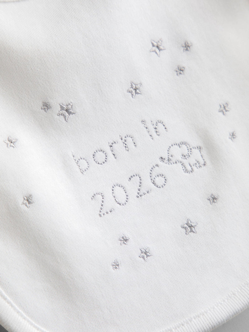 JoJo Maman Bébé bib Born in 2026 embroidered (British brand)