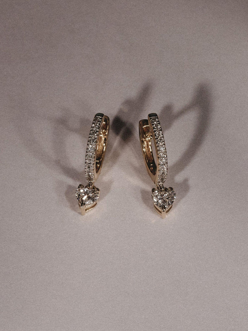 The Diamond Store Heart Drop Huggie Earrings with 0.50ct lab diamonds in 18K gold vermeil (British brand)