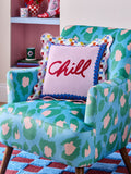 Eleanor Bowmer multi chill slogan needlepoint cushion 45cm (British brand)