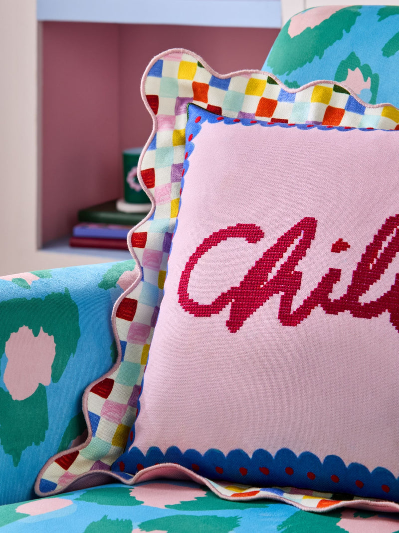 Eleanor Bowmer multi chill slogan needlepoint cushion 45cm (British brand)