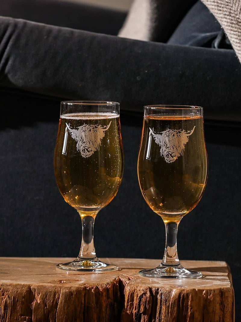 Selbrae House Highland Cow beer glasses set of 2 (British brand)