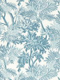 Sanderson Blue Tapestry Trees wallpaper sample A4, imported from the UK