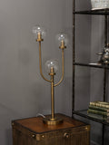 Libra Interiors antique brass three globe table lamp (British brand)