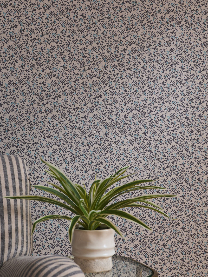 Navy Simplicity Trail wallpaper sample with delicate vines - British product