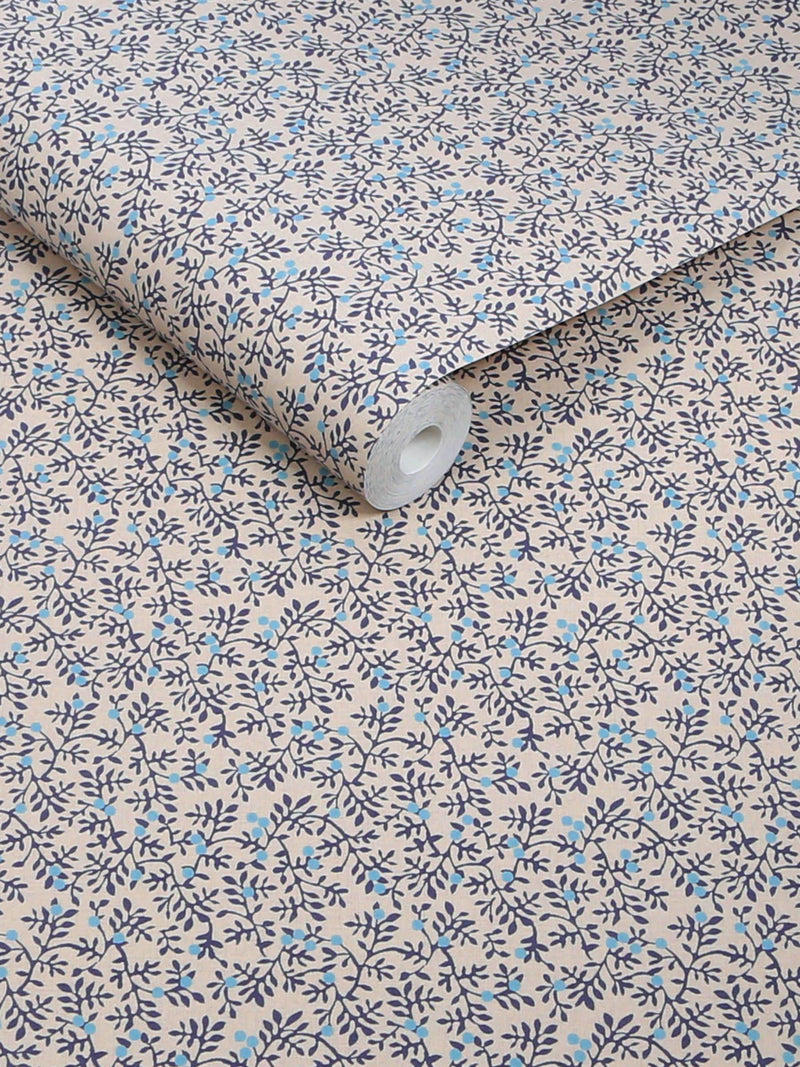 Navy Simplicity Trail wallpaper sample with delicate vines - British product