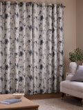 Grey floral print eyelet lined curtains, British product
