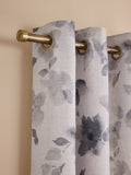 Grey floral print eyelet lined curtains, British product