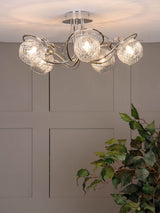 Next Dar Lighting Rehan Polished Chrome Ribbed Glass 5 Light Ceiling Light- Buy online at McGrocer