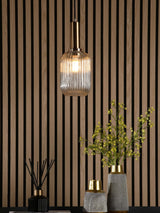 Next Dar Lighting Champagne Ribbed Glass Easy Fit Sawyer Pendant Light- Buy online at McGrocer