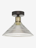 Dar Lighting Antique Brass Ribbed Glass Boyd Ceiling Light, imported from the UK