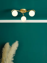 Next Dar Lighting Orlena 3 Light Flush Ceiling Light in Satin Gold Opal Glass- Buy online at McGrocer