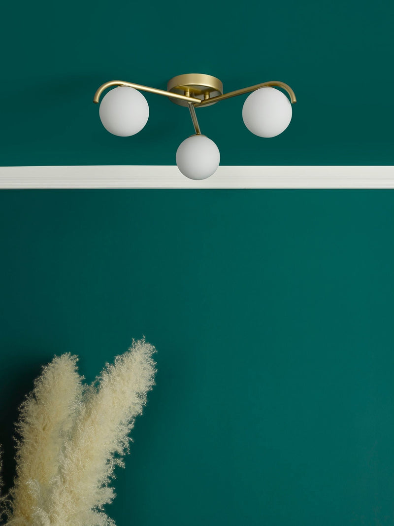 Dar Lighting Orlena flush ceiling light satin gold opal glass - British product