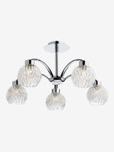 Next Dar Lighting Yasmin 5 Light Semi Flush Ceiling Light Polished Chrome Ribbed Glass H28 x Ø45cm- Buy online at McGrocer