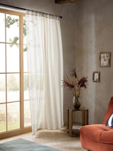 Next White/Natural Linen Look Stripe Slot Top Voile Unlined Sheer Panel Curtain- Buy online at McGrocer
