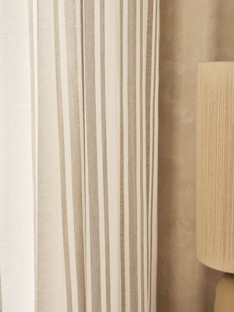 White Natural Linen Look Stripe Voile sheer panel (British brand)