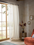 White Natural Linen Look Stripe Voile sheer panel (British brand)