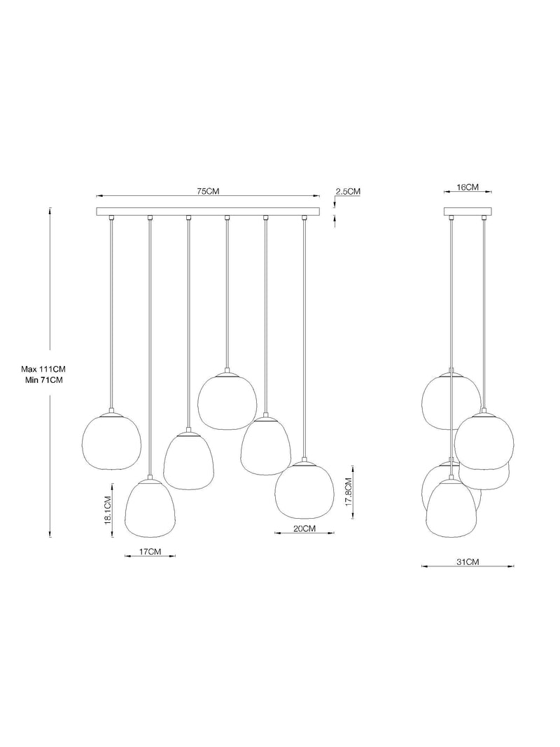 Multi Linear Pendant 6 Light Ceiling Light, imported from the UK