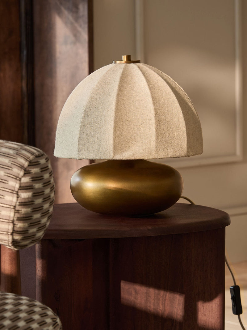 Stanton table lamp brushed brass base linen shade, UK version