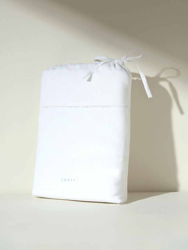 Truly White linen ladder stitch duvet cover (British brand)