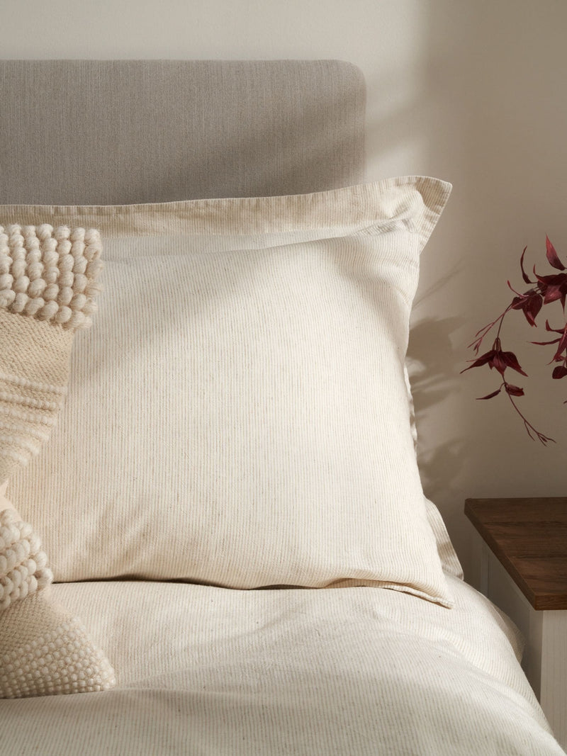 Truly mushroom stripe linen cotton duvet cover (British brand)