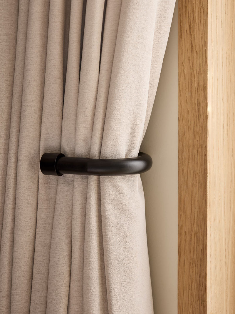 Black curved stud curtain holdbacks set of 2 (British brand)