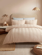 Serene Natural Embossed Curve Textured Duvet Cover Set