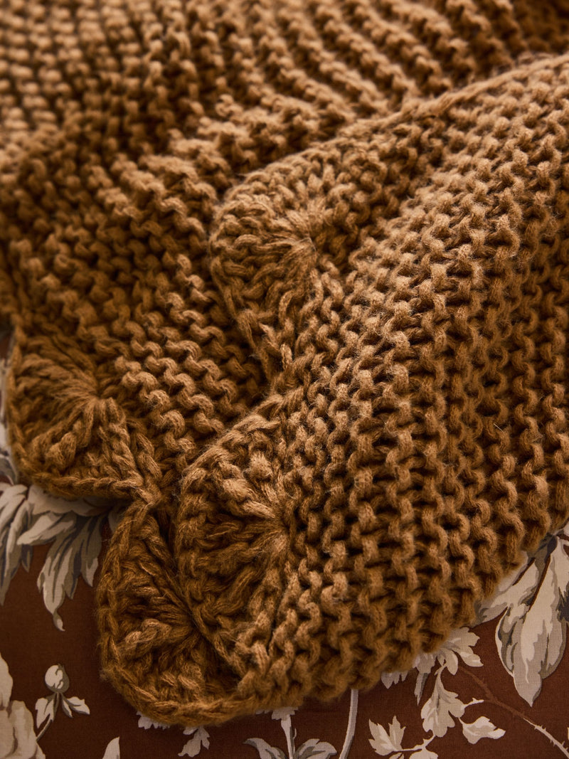 Laura Ashley caramel brown Hanwell knitted scallop throw 170x130cm, imported from the UK