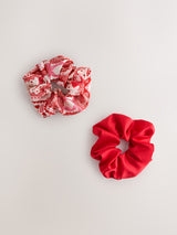 Next Red Valentine Patchwork and Satin Oversized Hair Scrunchies 2 Pack- Buy online at McGrocer