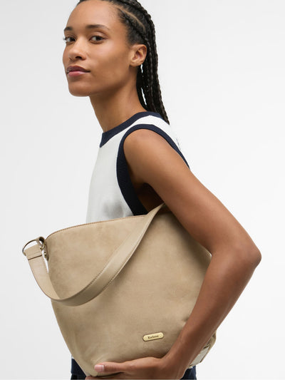 Next Barbour Cream Cedar Suede Bucket Bag- Buy online at McGrocer