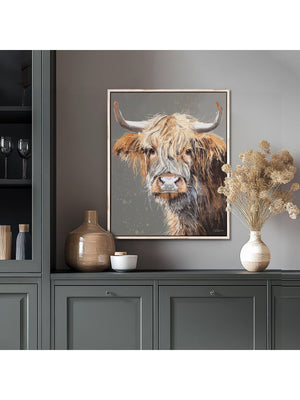 Art Marketing Brodie Highland Cow Brown Grey Canvas Wall Art Small
