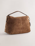 Tan brown leather slouchy cross-body bag with magnetic flap (British brand)