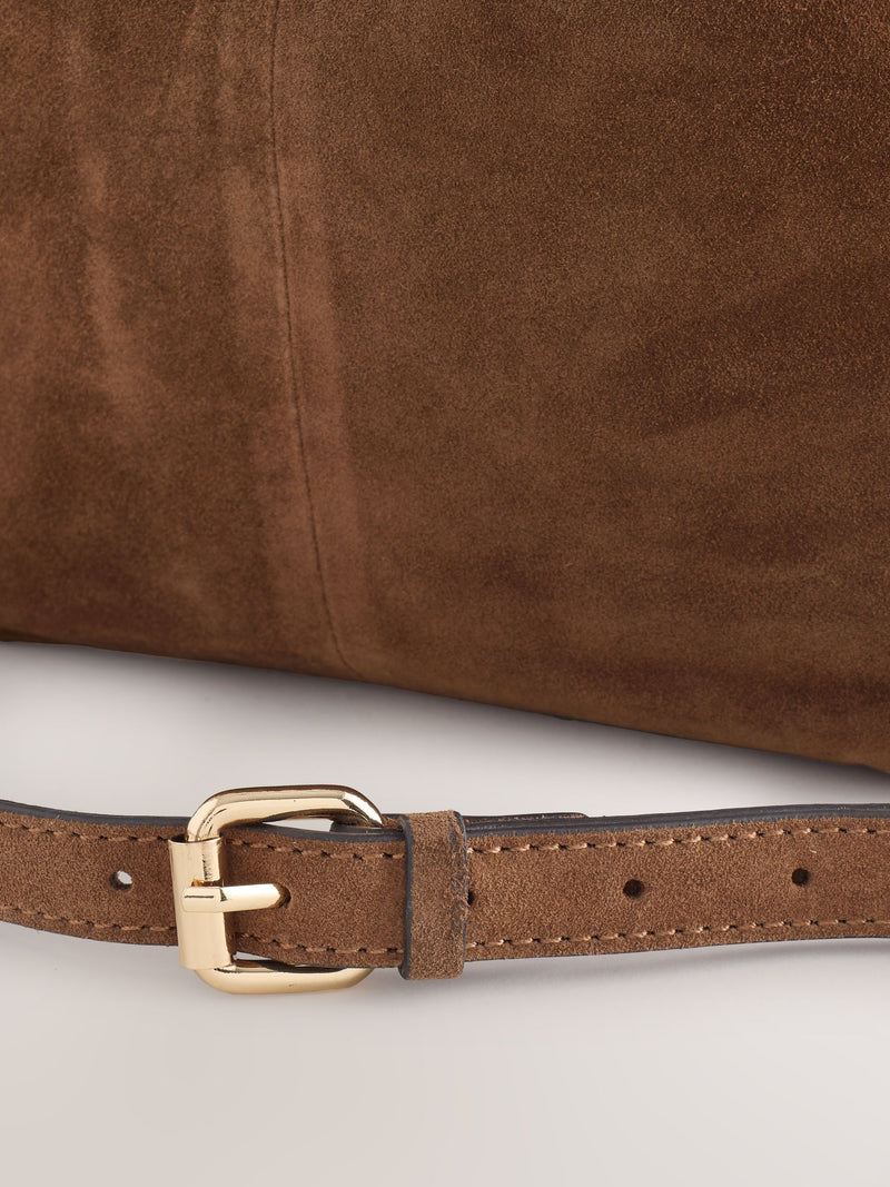 Tan brown leather slouchy cross-body bag with magnetic flap (British brand)