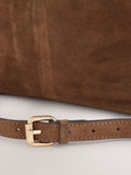 Tan brown leather slouchy cross-body bag with magnetic flap (British brand)