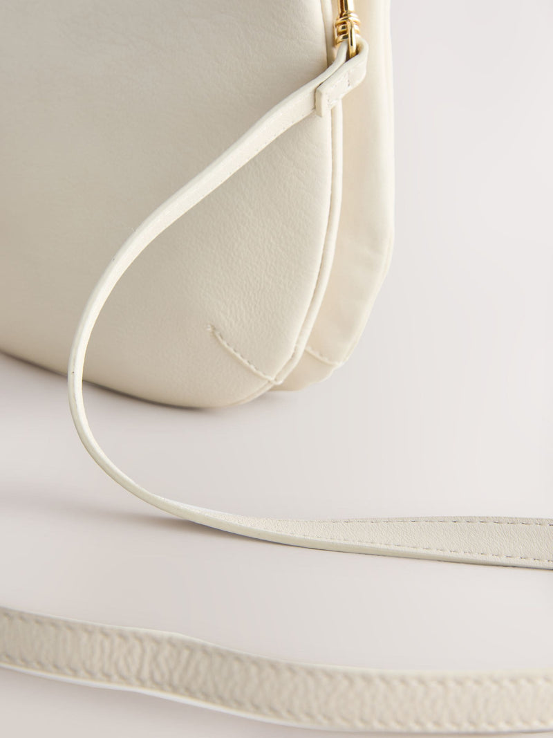 White leather scoop cross-body bag with adjustable strap, UK version