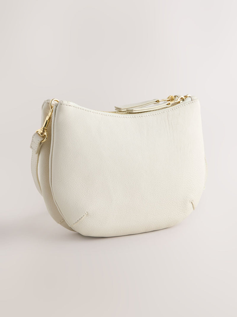 White leather scoop cross-body bag with adjustable strap, UK version
