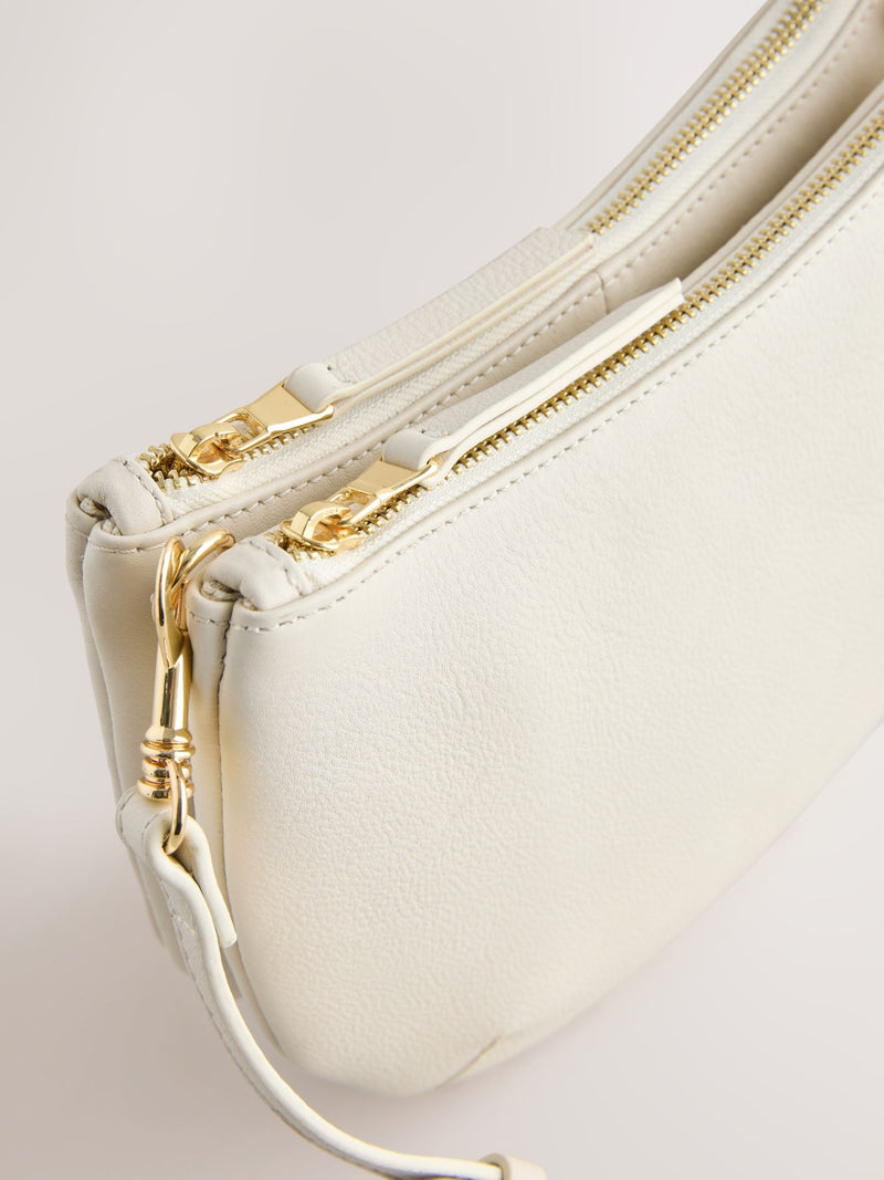 White leather scoop cross-body bag with adjustable strap, UK version