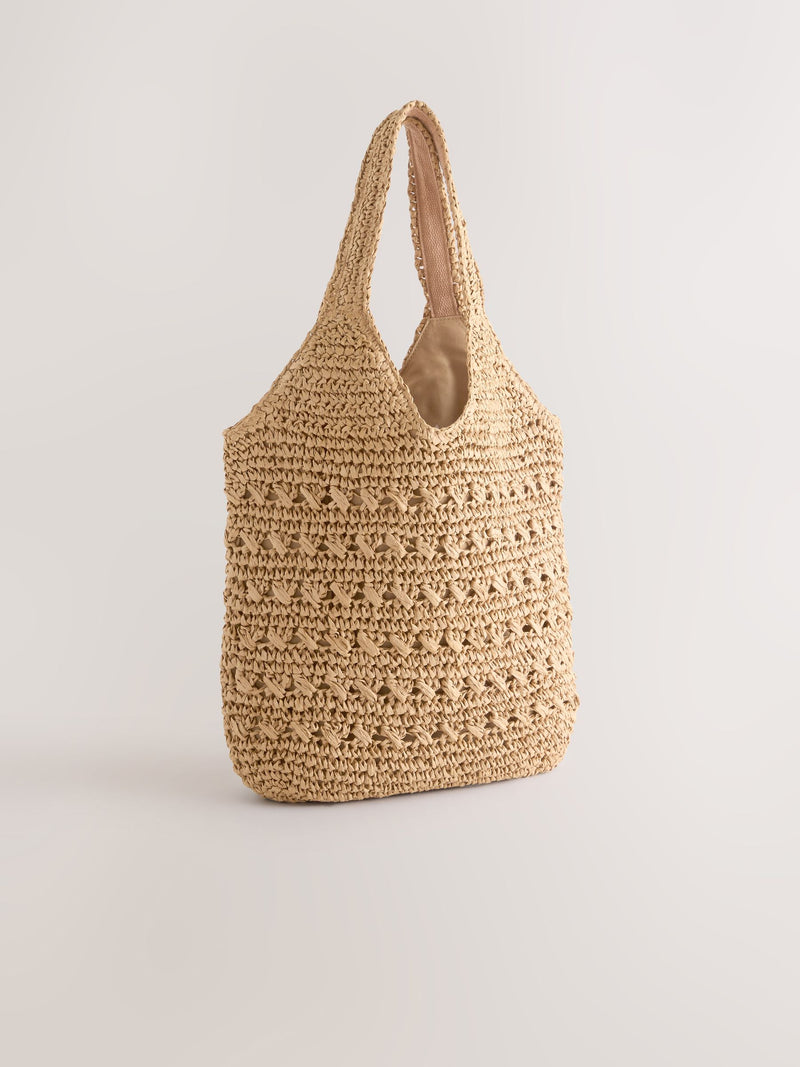 Natural raffia effect shoulder bag (British brand)