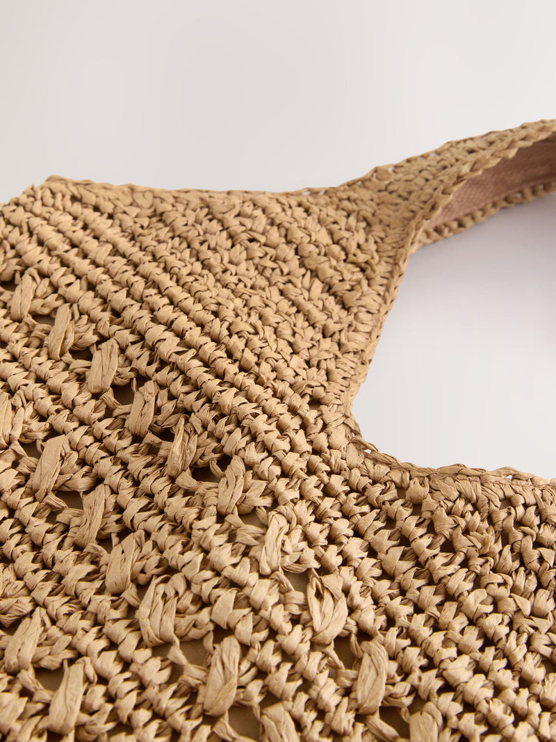 Natural raffia effect shoulder bag (British brand)