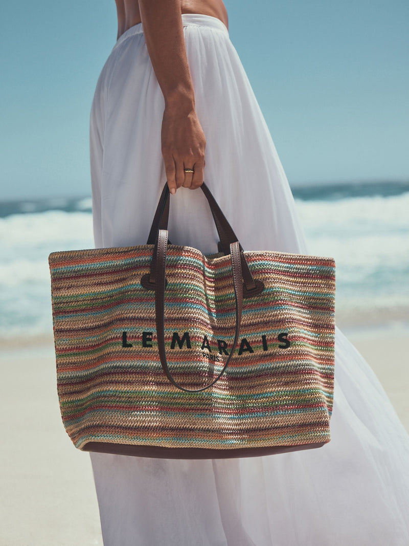 Le Marais stripe shoulder bag with raffia effect, imported from the UK